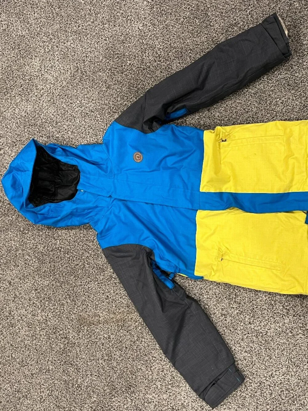 Volcom Kids Medium Long Woodland Insulated Ski Snowboard Blue Yellow Jacket